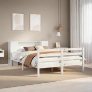 vidaXL Säng med bokhylla utan madrass vit 150x200cm massiv furu