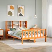 vidaXL Säng med bokhylla utan madrass vaxbrun 140x190cm massiv furu