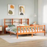 vidaXL Säng med bokhylla utan madrass vaxbrun 200x200cm massiv furu