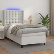 vidaXL Ramsäng med madrass & LED vit 90x200 cm konstläder