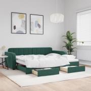 vidaXL Dagbädd utdragbar med lådor mörkgrön 90x200 cm sammet