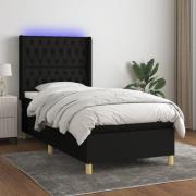 vidaXL Ramsäng med madrass & LED svart 90x200 cm tyg