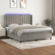 vidaXL Ramsäng med madrass & LED ljusgrå 160x200 cm sammet