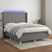 vidaXL Ramsäng med madrass & LED mörkgrå 140x190 cm tyg