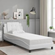 vidaXL Sängram med huvudgavel vit 100x200 cm konstläder
