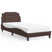 vidaXL Sängram med huvudgavel brun 90x200 cm konstläder
