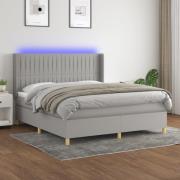 vidaXL Ramsäng med madrass & LED ljusgrå 160x200 cm tyg