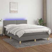 vidaXL Ramsäng med madrass & LED mörkgrå 140x200 cm tyg