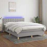 vidaXL Ramsäng med madrass & LED ljusgrå 140x200 cm tyg