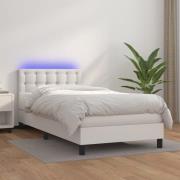 vidaXL Ramsäng med madrass & LED vit 100x200 cm konstläder