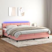 vidaXL Ramsäng med madrass rosa & LED 200x200 cm sammet