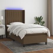 vidaXL Ramsäng med madrass & LED mörkbrun 90x190 cm tyg