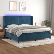 vidaXL Ramsäng med madrass & LED mörkblå 200x200 cm sammet