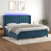 vidaXL Ramsäng med madrass & LED mörkblå 200x200 cm sammet
