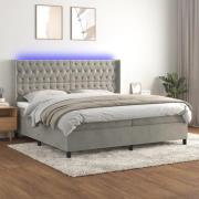 vidaXL Ramsäng med madrass & LED ljusgrå 200x200 cm sammet