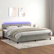 vidaXL Ramsäng med madrass & LED ljusgrå 200x200 cm sammet
