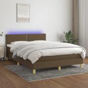 vidaXL Ramsäng med madrass & LED mörkbrun 140x190 cm tyg