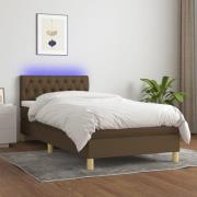 vidaXL Ramsäng med madrass & LED mörkbrun 100x200 cm tyg