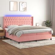 vidaXL Ramsäng med madrass rosa & LED 200x200 cm sammet
