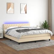 vidaXL Ramsäng med madrass & LED gräddvit 160x200 cm tyg