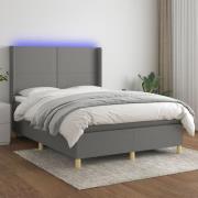 vidaXL Ramsäng med madrass & LED mörkgrå 140x190 cm tyg