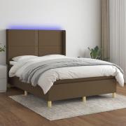vidaXL Ramsäng med madrass & LED mörkbrun 140x200 cm tyg
