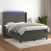 vidaXL Ramsäng med madrass & LED mörkgrå 140x190 cm sammet