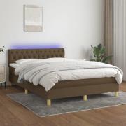 vidaXL Ramsäng med madrass & LED mörkbrun 140x200 cm tyg