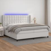 vidaXL Ramsäng med madrass & LED vit 200x200 cm konstläder