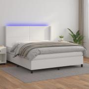 vidaXL Ramsäng med madrass & LED vit 160x200 cm konstläder