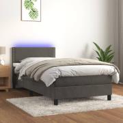 vidaXL Ramsäng med madrass & LED mörkgrå 100x200 cm sammet