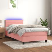 vidaXL Ramsäng med madrass rosa & LED 90x200 cm sammet