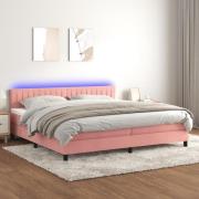 vidaXL Ramsäng med madrass rosa & LED 200x200 cm sammet