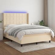 vidaXL Ramsäng med madrass & LED gräddvit 140x190 cm tyg