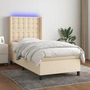 vidaXL Ramsäng med madrass & LED gräddvit 100x200 cm tyg