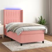 vidaXL Ramsäng med madrass rosa & LED 90x190 cm sammet