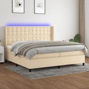 vidaXL Ramsäng med madrass & LED gräddvit 200x200 cm tyg