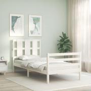 vidaXL Sängram med huvudgavel vit 100x200 cm massivt trä