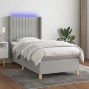 vidaXL Ramsäng med madrass & LED ljusgrå 90x190 cm tyg