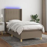 vidaXL Ramsäng med madrass & LED taupe 90x200 cm tyg