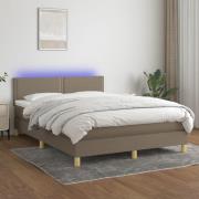 vidaXL Ramsäng med madrass & LED taupe 140x200 cm tyg