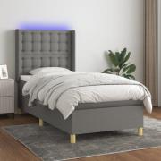 vidaXL Ramsäng med madrass & LED mörkgrå 90x190 cm tyg