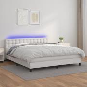 vidaXL Ramsäng med madrass & LED vit 160x200 cm konstläder