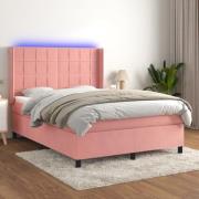 vidaXL Ramsäng med madrass rosa & LED 140x190 cm sammet