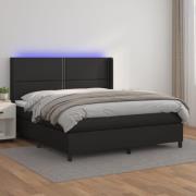 vidaXL Ramsäng med madrass & LED svart 160x200 cm konstläder