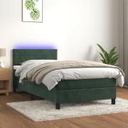 vidaXL Ramsäng med madrass & LED mörkgrön 100x200 cm sammet