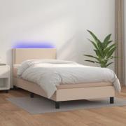 vidaXL Ramsäng med bäddmadrass & LED cappuccino 80x200 cm konstläder