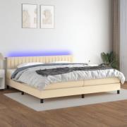 vidaXL Ramsäng med madrass & LED gräddvit 200x200 cm tyg