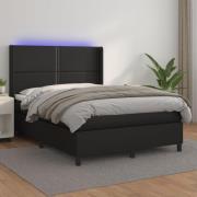 vidaXL Ramsäng med madrass & LED svart 140x200 cm konstläder
