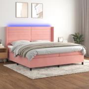 vidaXL Ramsäng med madrass rosa & LED 200x200 cm sammet